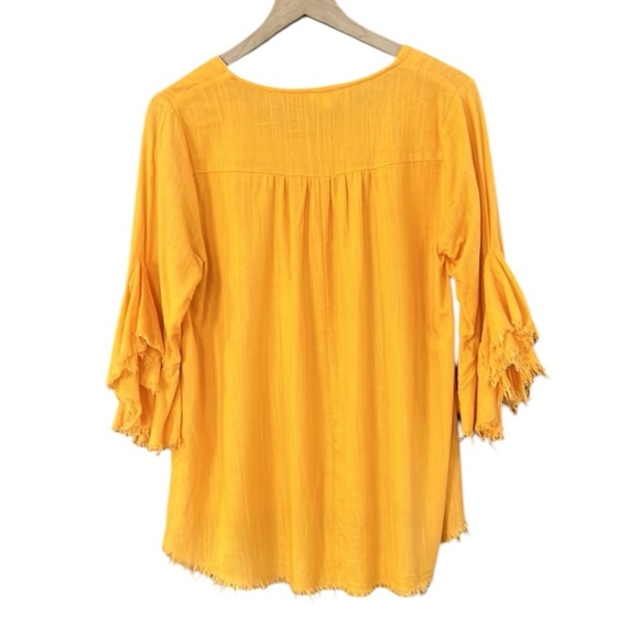 Umgee Linen Blend Raw Hem Square Neck Loose Fit Top Tangerine Size Medium - Picture 2 of 13